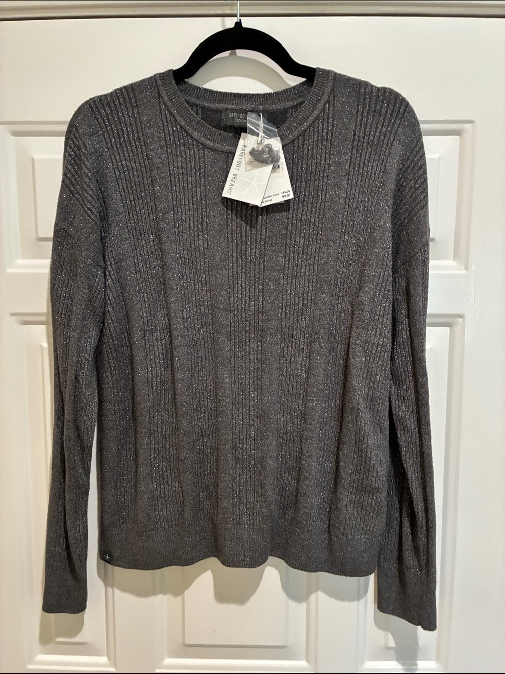 Barefoot Dreams Crewneck Ribbed Sweater - Gray with silver shimmer sweater